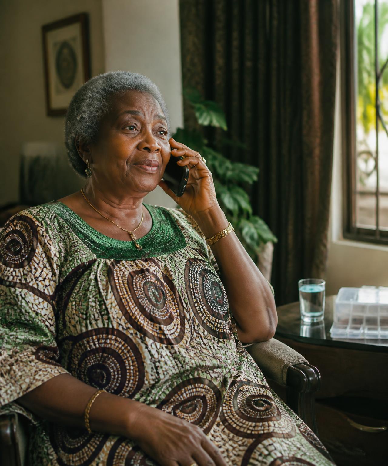 An older Nigerian parent speaking with her care team